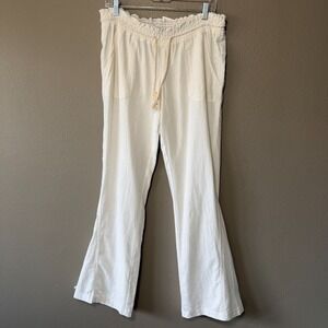 Roxy Oceanside NWT Boho Coastal Sea Salt Linen Flared Wide Leg Beach Pants L